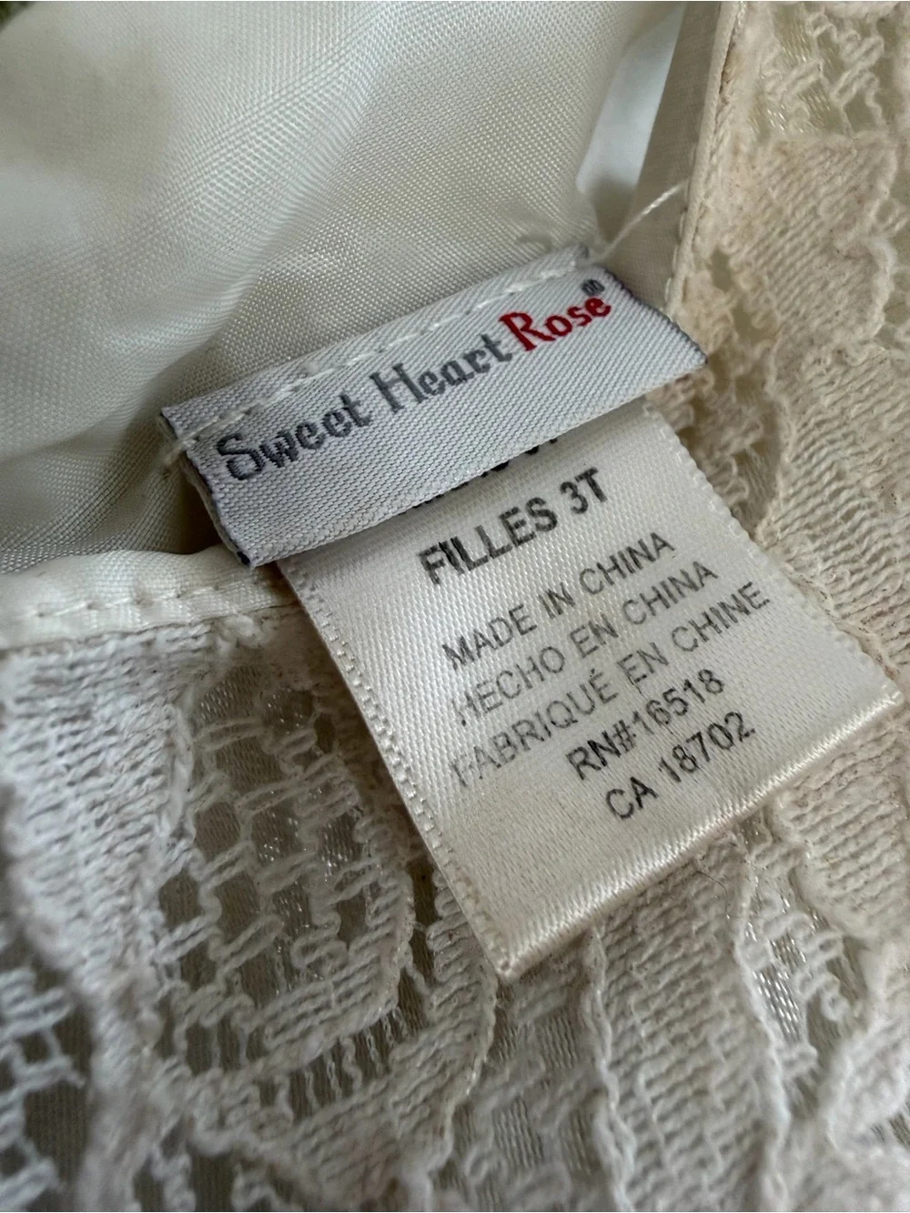 Sweet Heart Rose Toddler Girl Lace and Beige Formal Dress 3T Tulle Flower Waist